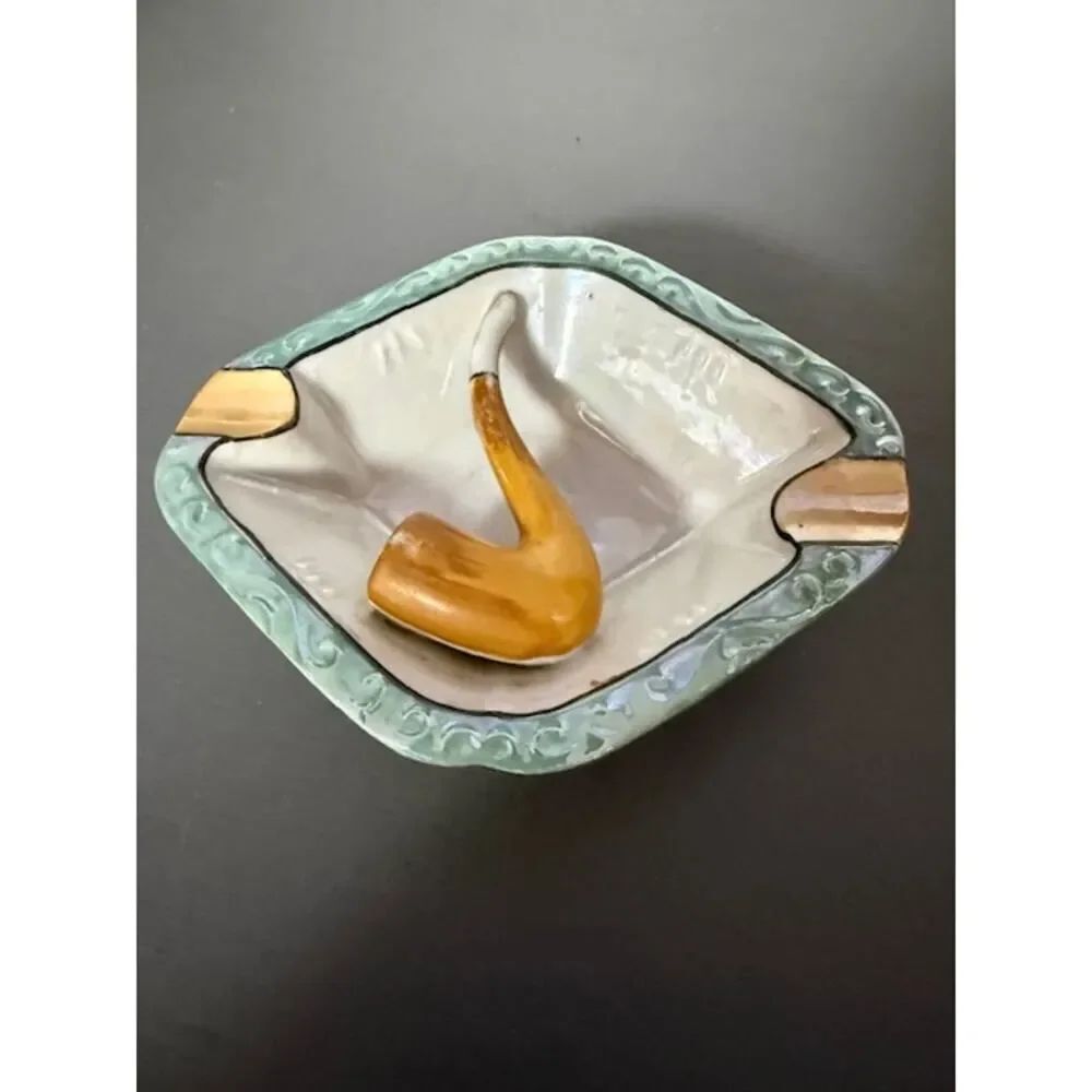 Vintage Lusterware Ashtray Little Pipe Hand Painted Japan 4.5"